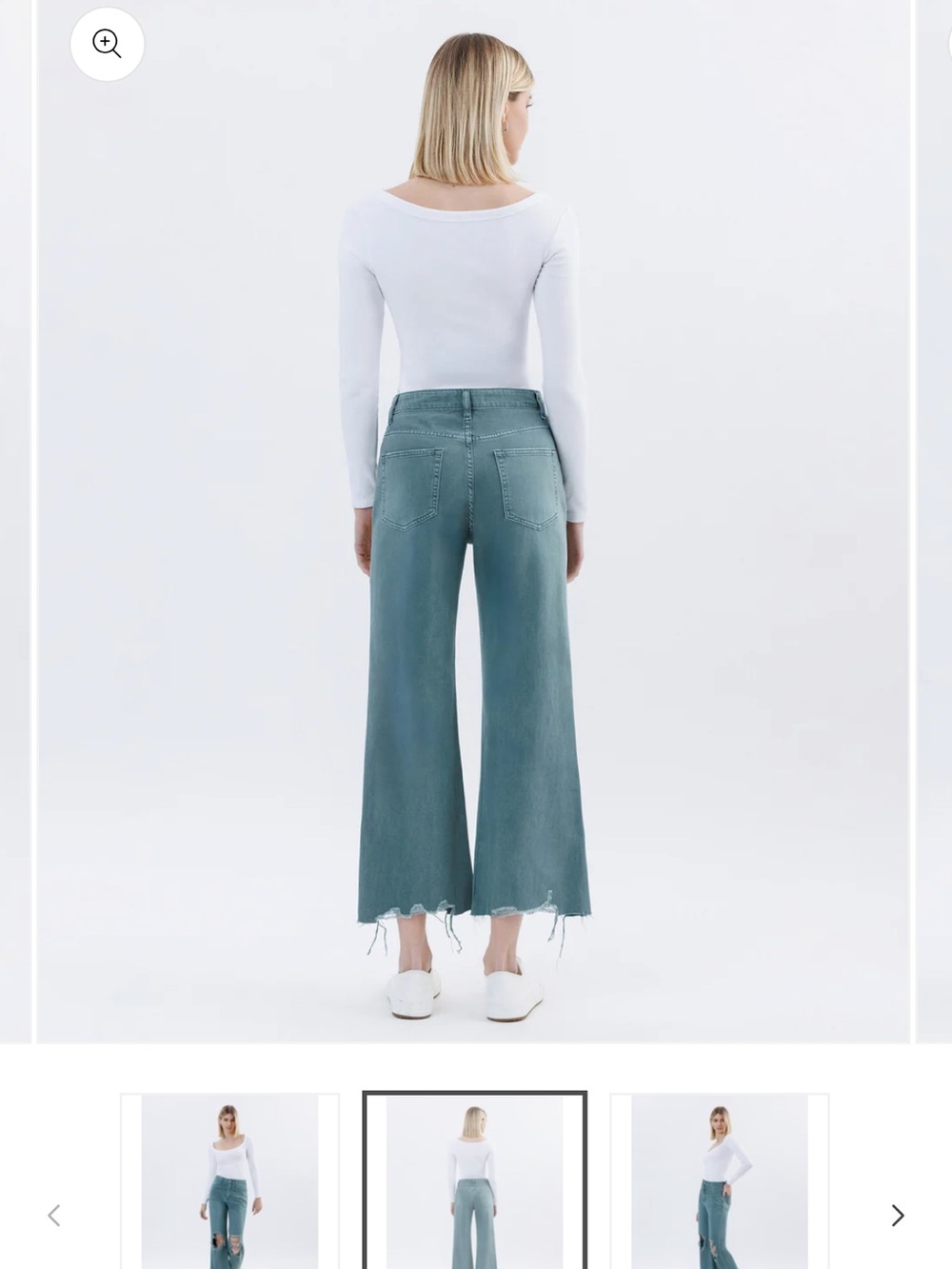 Women’s Distressed Wide-Leg Jeans - Moody Green - Picture 6 of 7